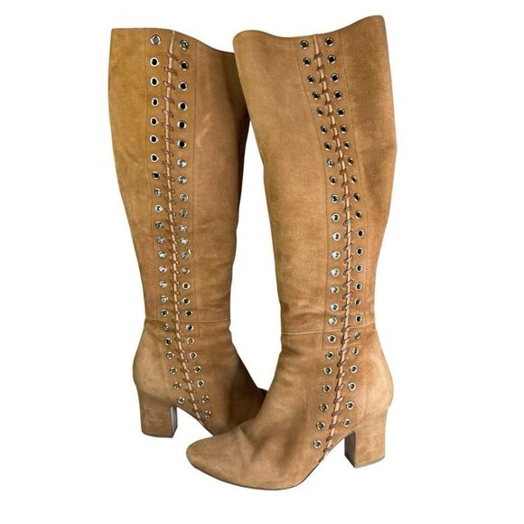 Tamara Mellon Brown Suede Lace Up Knee High Boots 36.5 IT / US 6.5 Made in Italy - Picture 8 of 14